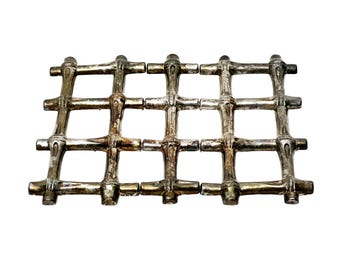 Mid Century Leonard Silver Plate Metal Faux Bamboo Expandable Trivet
