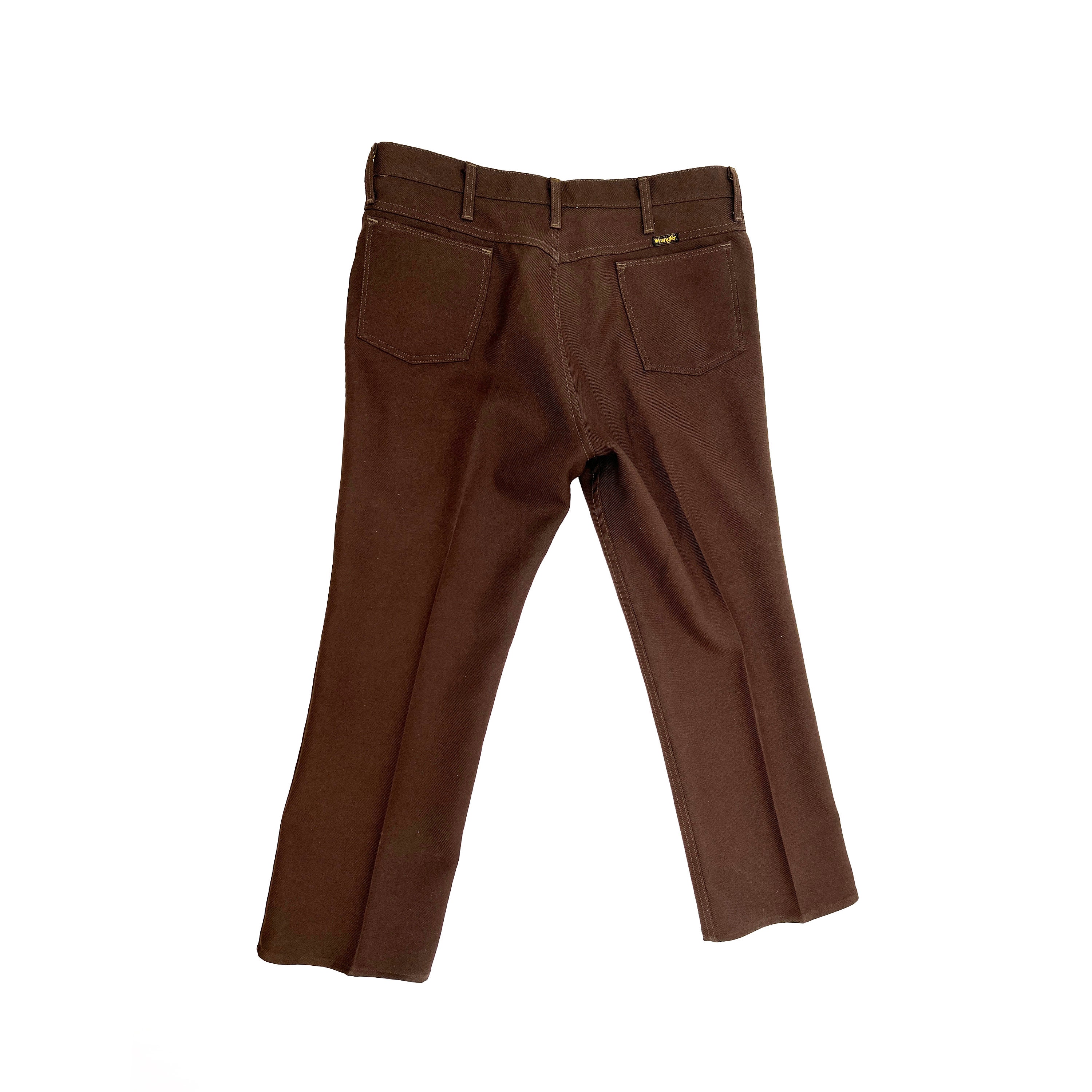 70's Retro Wrangler Brown Polyester Wide Leg Men's Pant - Size 38