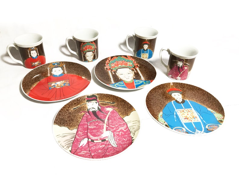 Collectible vintage 8 piece Chinese Emperor collectible porcelain dining set by Seymour Mann