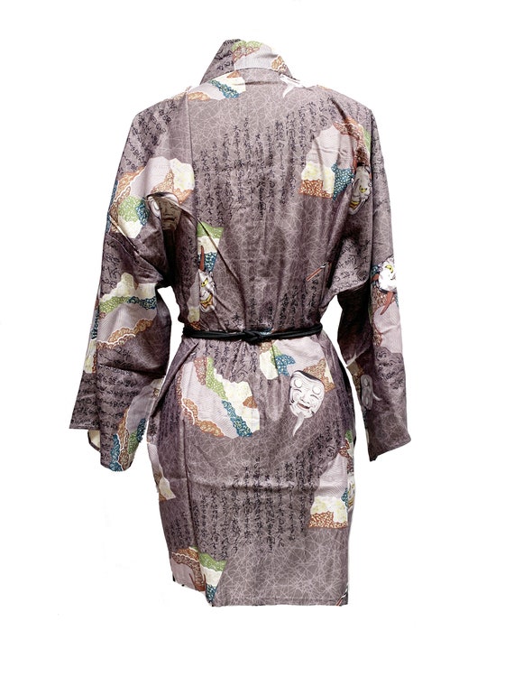 1970's Japanese Demon Mask Grey Kimono Robe - image 3