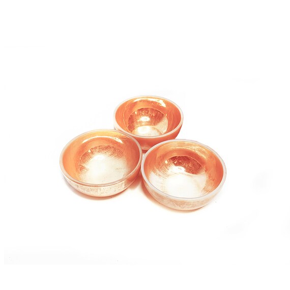 Vintage mid century set of 4 metallic bronze flower shaped ceramic bowls made in Japan