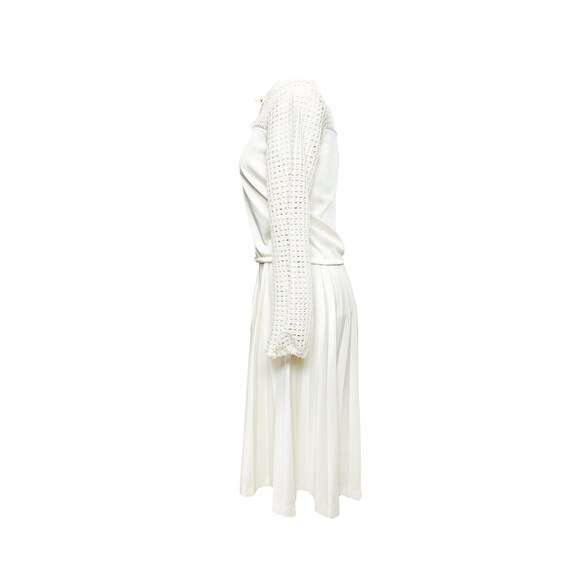 60's Off-White Stretchy Pleated Skirt & Open Knit… - image 2