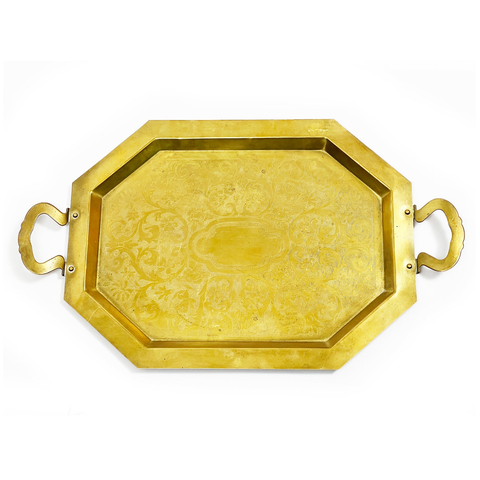Mid-century Ornately Engraved Sleek Geometric Brass Tray - Etsy