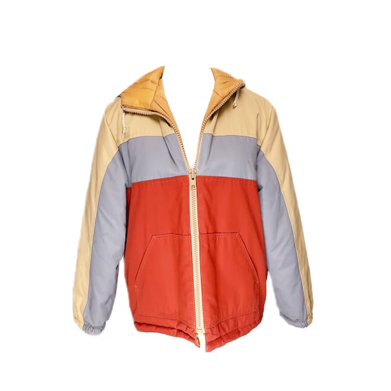 70's Retro Color Blocked Puffer Coat