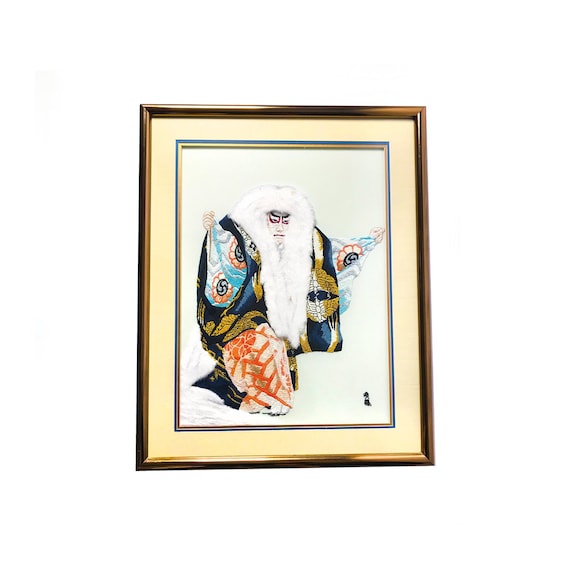 オマージュアート　B0003 Vintage Kabuki Oshie Artwork, Framed Japanese Silk Brocade Art - Etsy