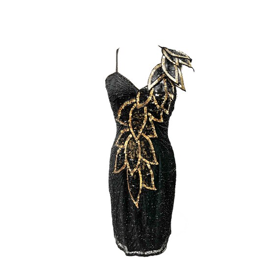 Vintage Luxe 100% Silk NITE Line Fully Hand Beaded Black & Gold Cocktail  Dress - Etsy