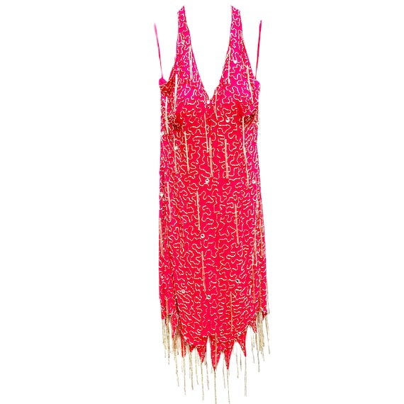 Iconic 90's I.Magnin Electric Pink Fully Beaded S… - image 1