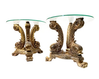 Hollywood Regency Decadent Koi Fish Base Side Tables - A Pair