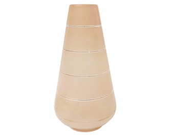 1950s Mid Century Frosted Pink And Clear Stripe Tapered Glass Lamp Shade / Globe