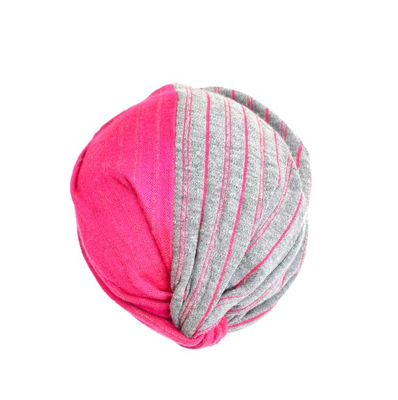 70's Hot Pink & Gray Turban Hat - image 2