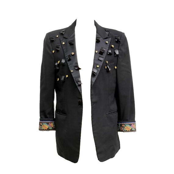 1980s SUM-ES Los Angeles Reworked Embellished Ribbon & Gold Bead Art Blazer Jacket