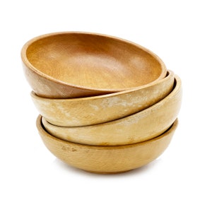 Mid-Century Modern Hand Turned Solid Hard Maple Blonde Wood Bowls, Made in Japan - 4 Pieces