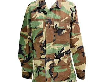 1980s–1990s Vintage U.S. Army Woodland Ripstop Cotton Camo BDU Cold War Era Military Field Jacket