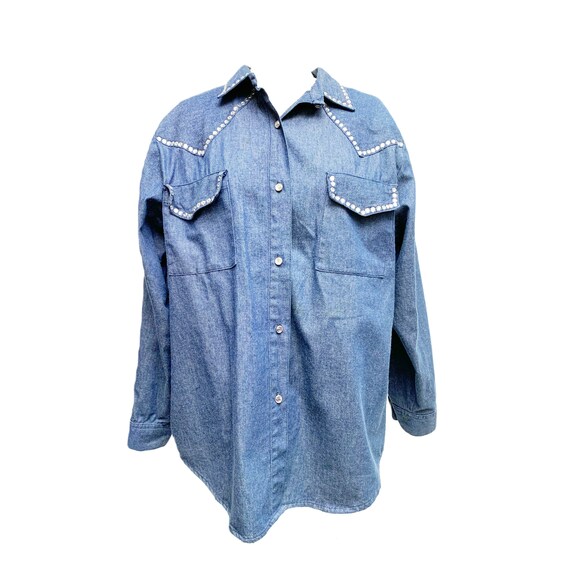 Vintage Diani Rhinestone Denim Button Up Top - image 1