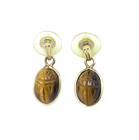 Egyptian Revival Tiger's Eye Scarab Earrings - image 1