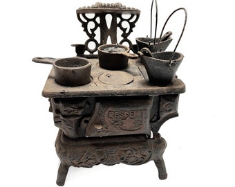 Estufa de muestra crescent cast iron miniature salesman con accesorios originales