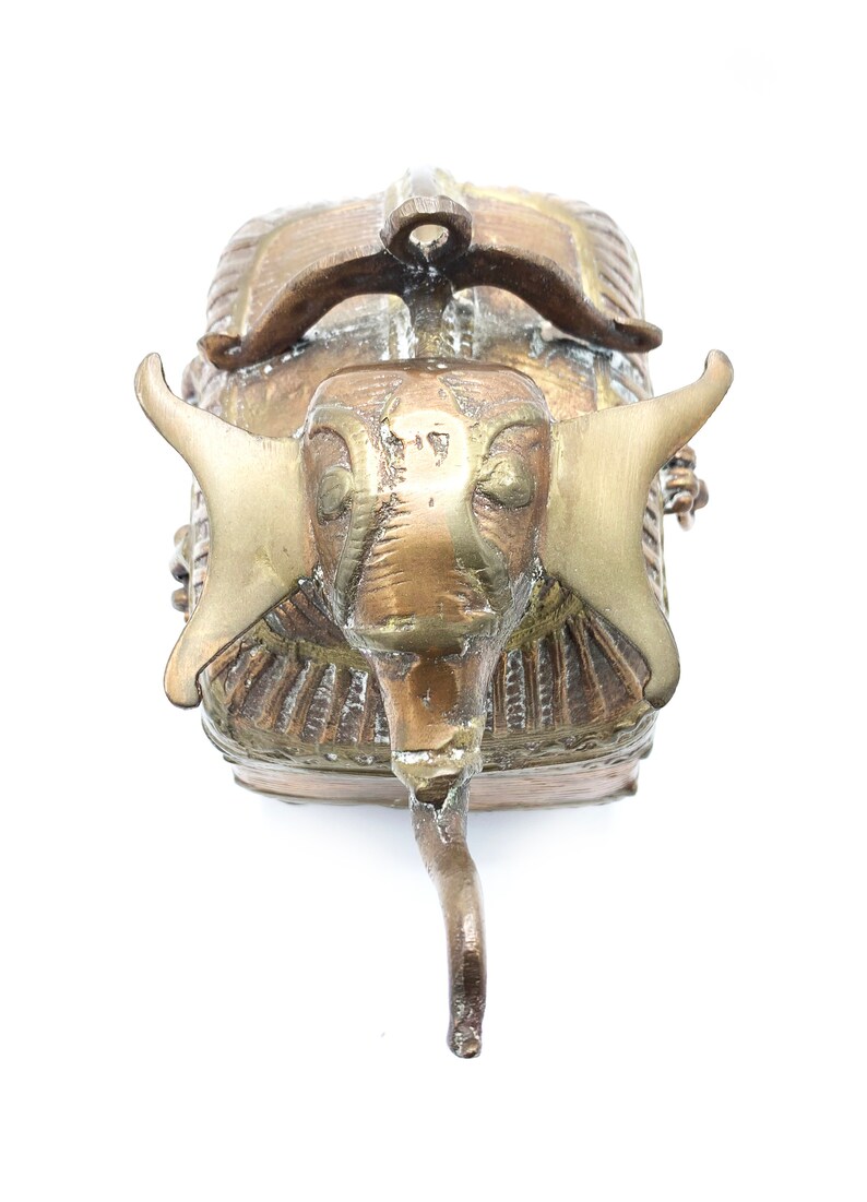 Mid-Century Vintage Dhokra Solid Copper Metal Ornate Elephant Shaped Trinket Box