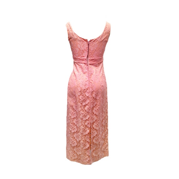 60's Mid-Century Pink Lace Empire Waist Maxi Form… - image 3