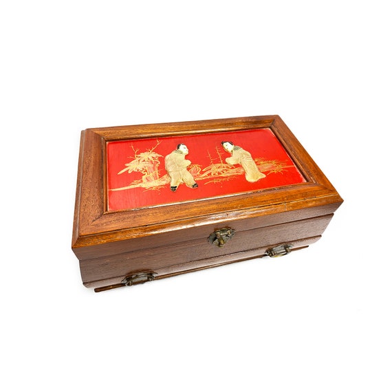 Vintage 1940's hand made wooden jewelry box with j