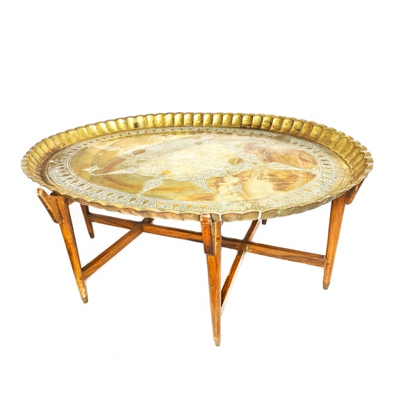 Large Antique Hand Etched Brass Moroccan Coffee Table On - Antique Brass Tray Coffee Table Large Antique Hand Etched Brass Moroccan Coffee Table On - Antique Brass Tray Coffee Table