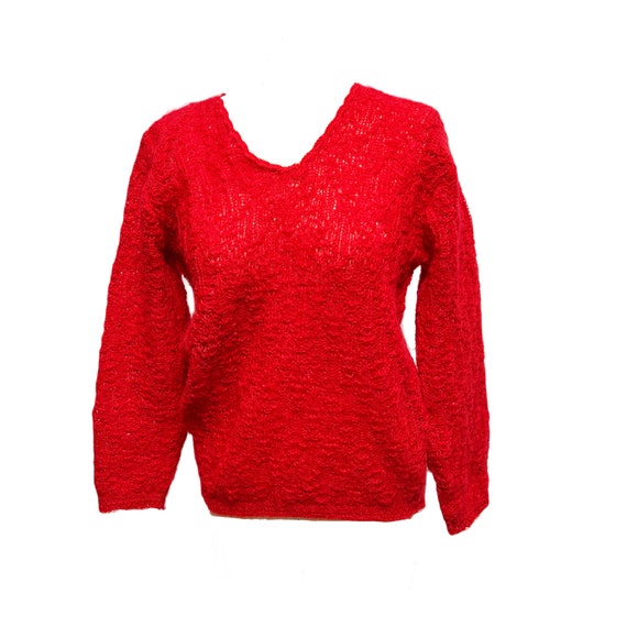 Mid-Century Pinup Dotty Mann Mohair Knit Red Pull Ove… - Gem