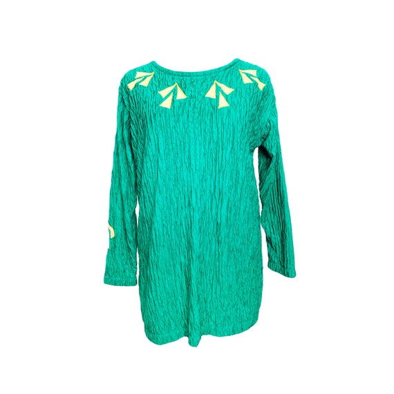 70s Kelly Green & Metallic Gold Geo Tunic - image 1