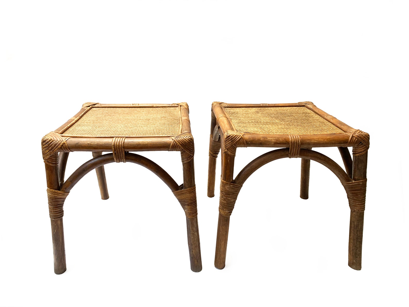 Midcentury Modern Rattan Side Tables a Pair Etsy