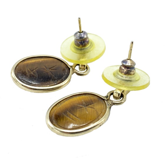 Egyptian Revival Tiger's Eye Scarab Earrings - image 3