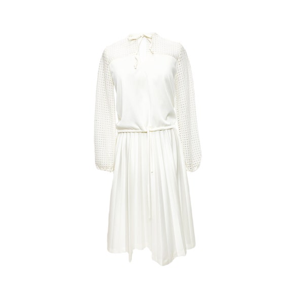 60's Off-White Stretchy Pleated Skirt & Open Knit… - image 1