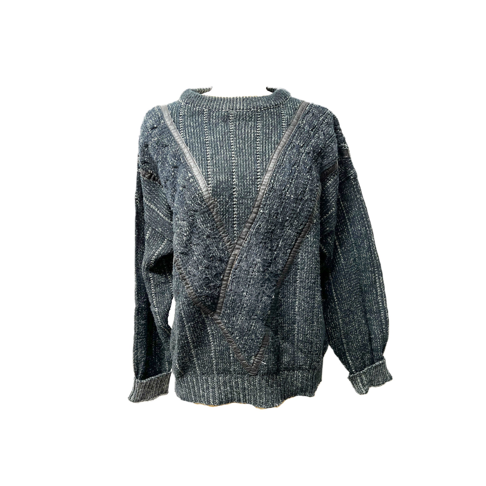 80s/90s Gabrielle Classic Oversized Cardigan Sweater With Leather