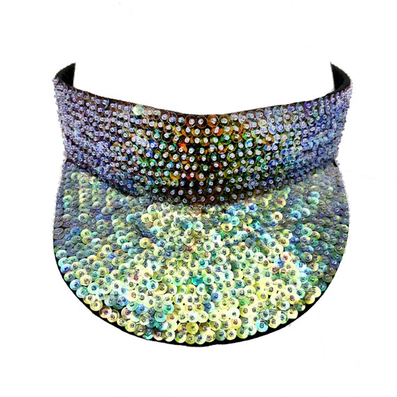 Vintage Sassy Hand Beaded Glam Sequin Iridescent Visor Hat 