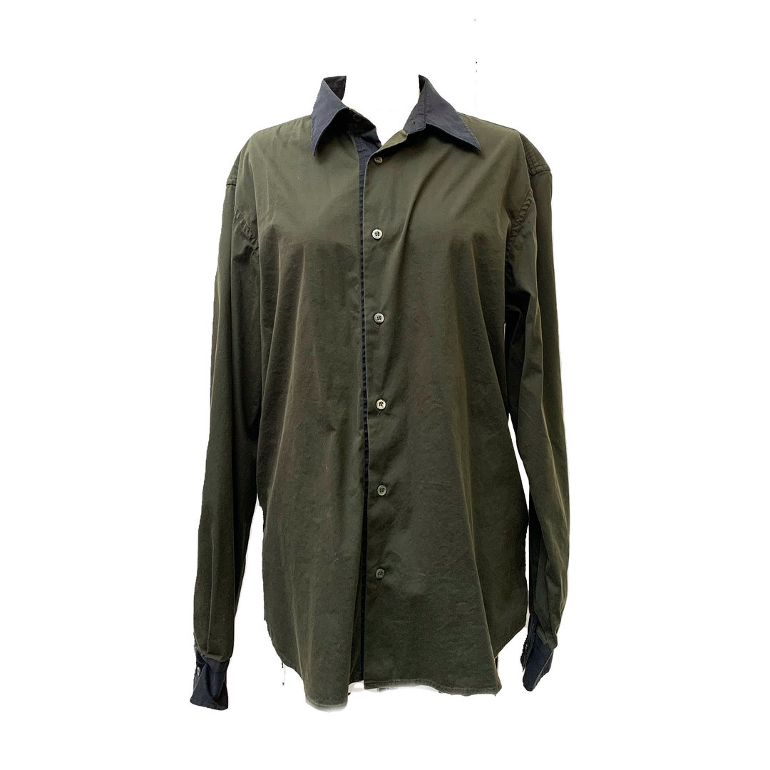 Vintage Prada Olive Green & Jet Black Button up Shirt - Etsy