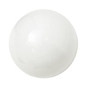 May include: A white, opaque, round, smooth, glass ball.