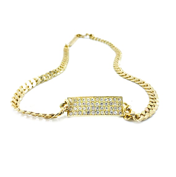 80'S Pave Rhinestone Gold Tone Chain Layering Neck