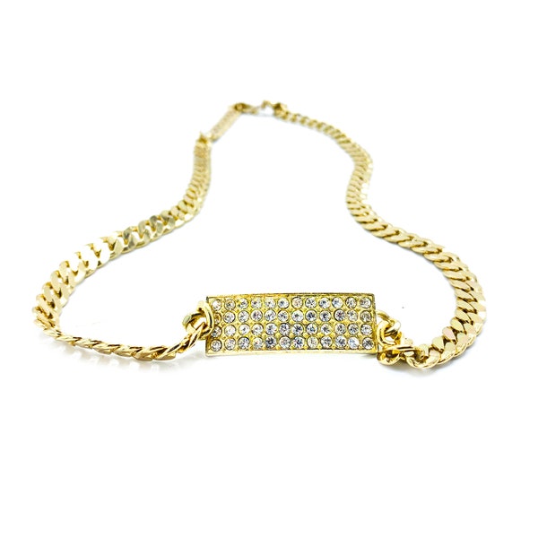 80'S Pave Rhinestone Gold Tone Chain Layering Necklace