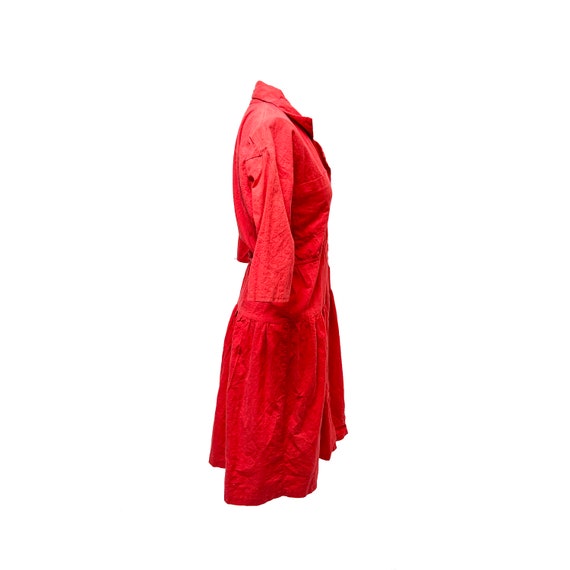 70s/80s Red Cotton Button Up Shirt Dress - image 2