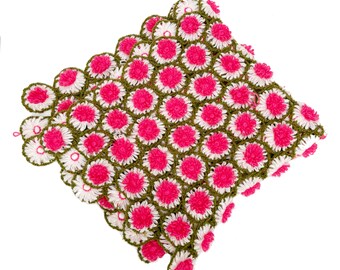 Groovy 70s Crochet Hot Pink 3D Puff-Stitch Flower Power Afghan – 50” x 42”