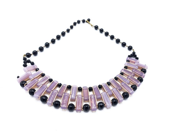 Modernist Charoite Necklace Silver Collar Bib Necklace Designer Bib Collar Necklace Artist Signed Purple Stones Hippie Jewelry
