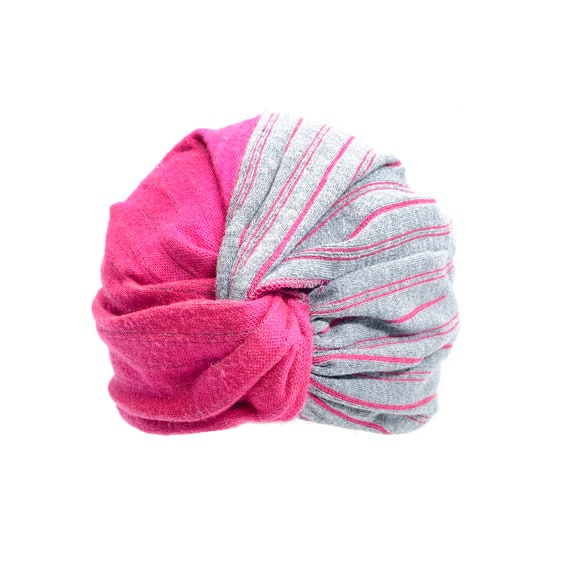 70's Hot Pink & Gray Turban Hat - image 1