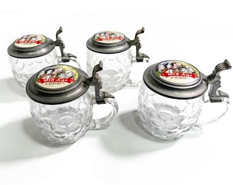 Antique Large Pre-Prohibition Jetter Brewing Co Old Age Lidded Beer Steins, South Omaha Nebraska Brewery Advertising 1902–1914  - Set of 4