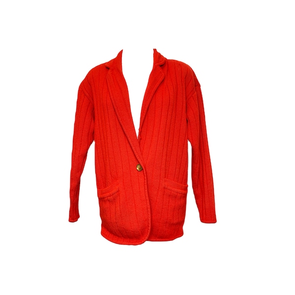 80's/90's Donna Karen 100% Wool Red Cardigan Blazer