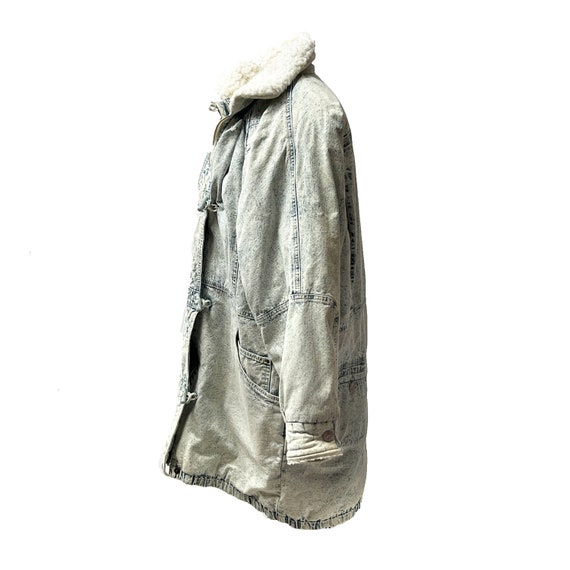 90's Andy Johns Acid Wash Denim & Sherpa Long Jacket Coat - Medium