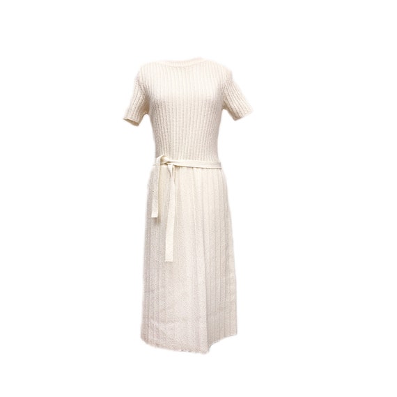 Mid-Century Neiman Marcus Belted Ribbed Wool Midi… - image 1