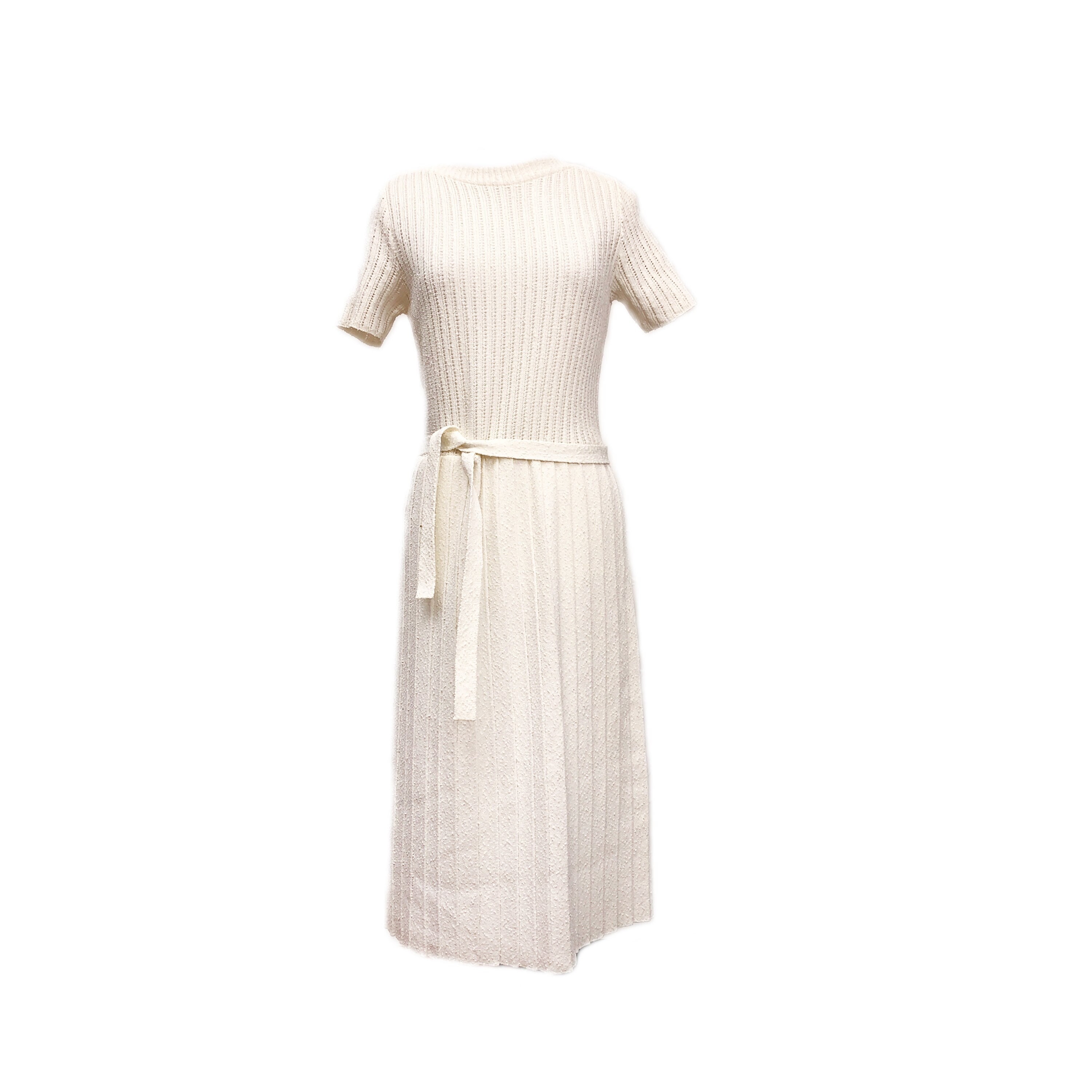 Mid-Century Neiman Marcus Belted Ribbed Wool Midi Dress