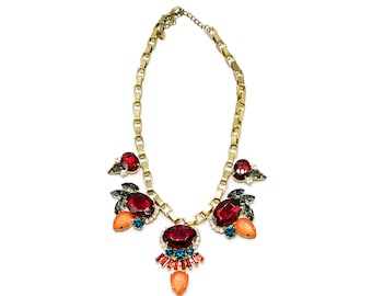 1990's Gold, Box Chain Colorful Statement Necklace