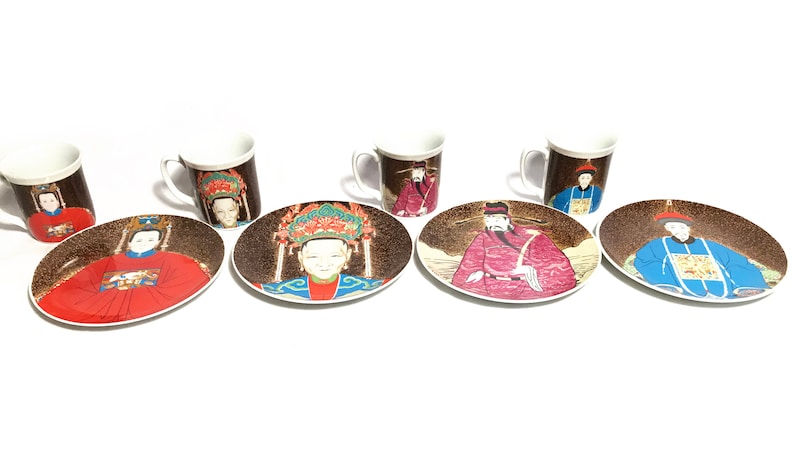 Collectible vintage 8 piece Chinese Emperor collectible porcelain dining set by Seymour Mann