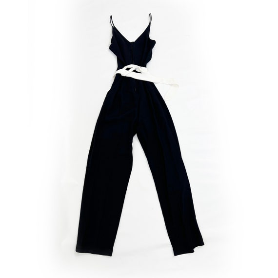 Buy Vintage Black Belted Plunge Wide Leg Jumpsuit Online in India