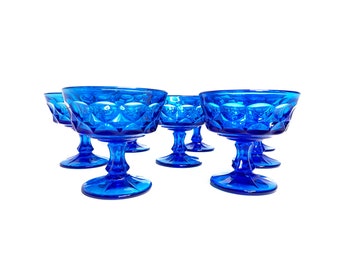 Vintage set of 8 mid century Colonial style goblets in a stunning vibrant blue coloring