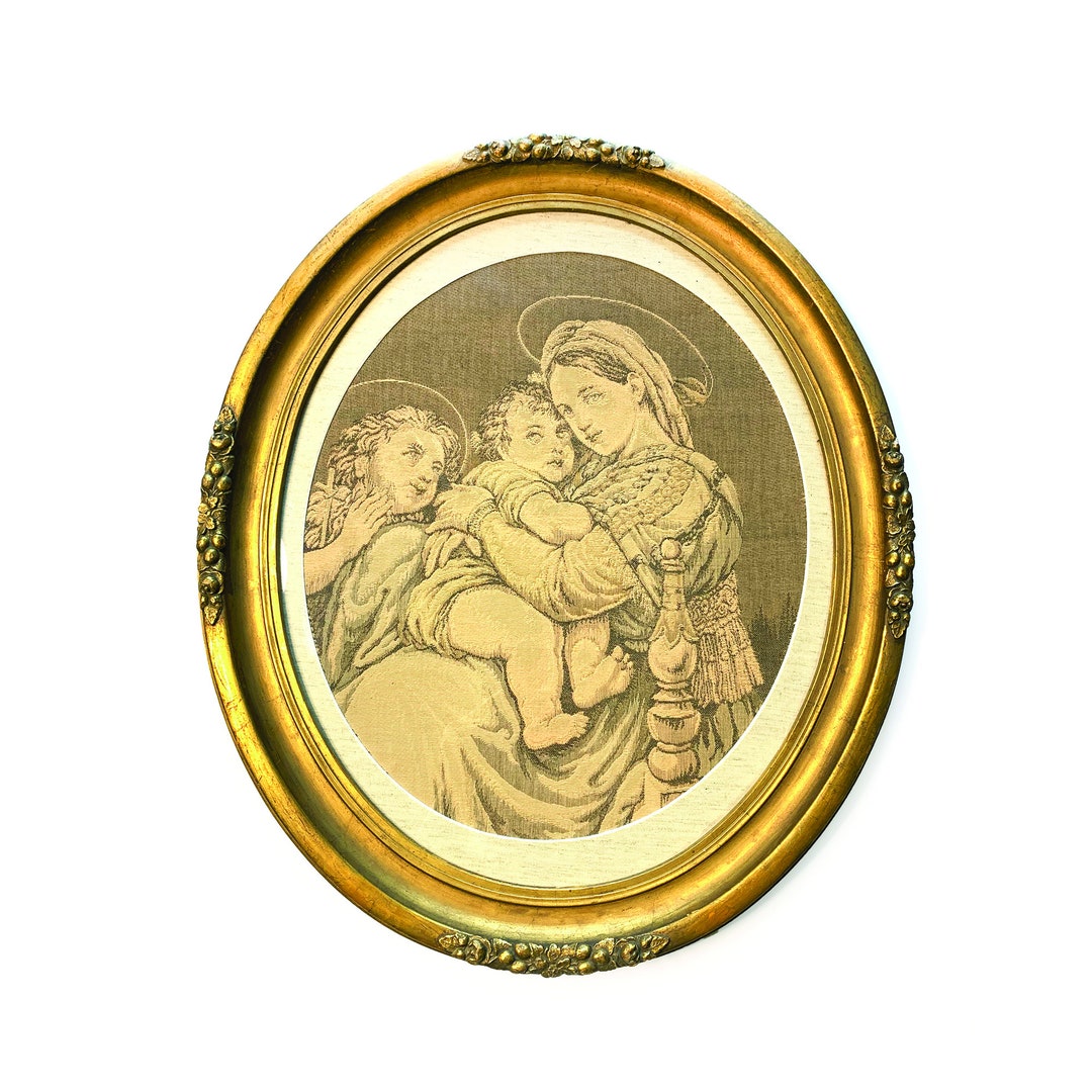 Antique French Hand Made Madonna and Child With St John Tapestry in a ...