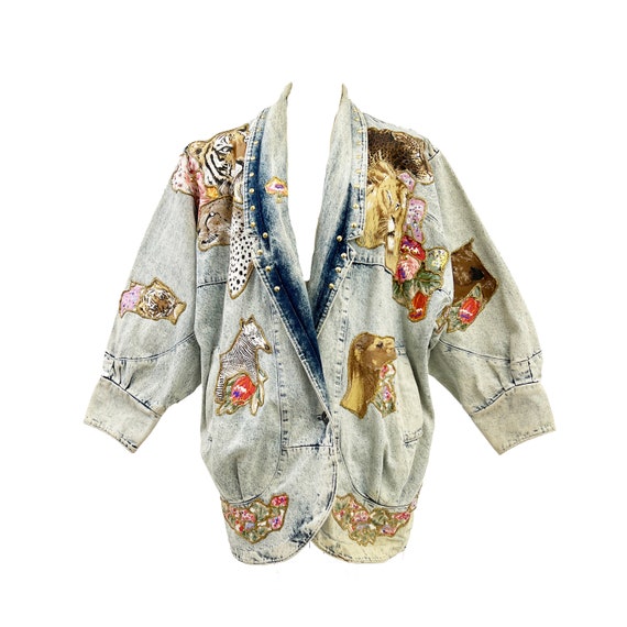 希少♡ マドモアゼル ディオール レトロ ジャケット 花柄 ヴィンテージ M 1980's Custom Mary Lynn Safari Glam Oversized Acid Wash Denim